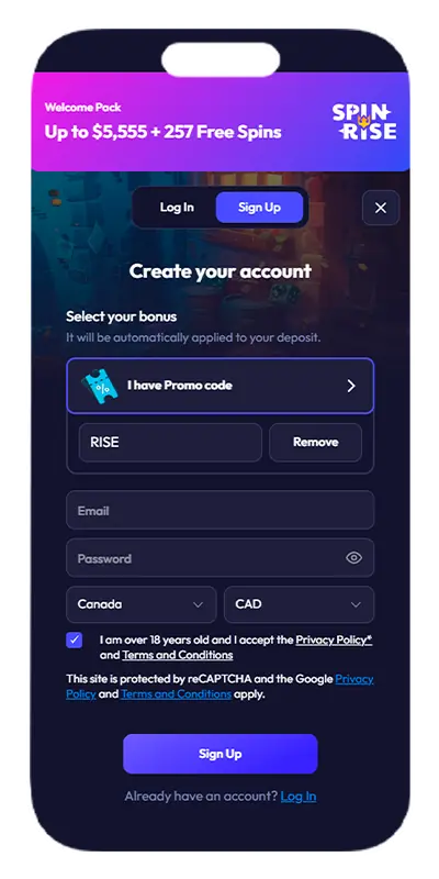 Registration screen.