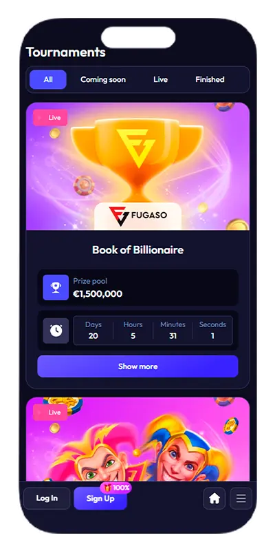 Available casino tournaments.